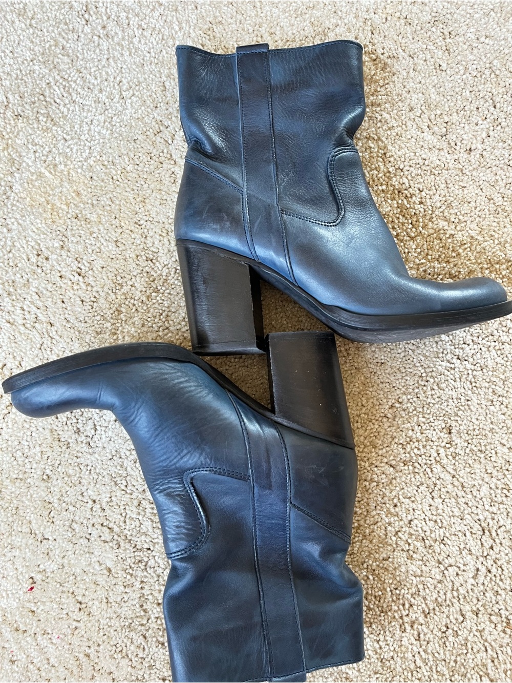 Blue Italian leather heeled boots